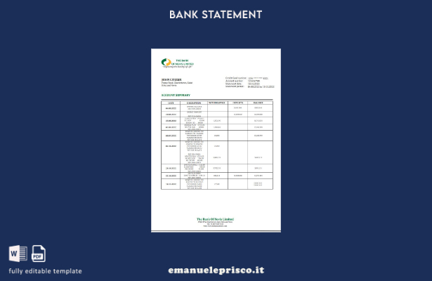 stile verificato Saint Kitts e Nevis Modello word di estratto conto della Banca 